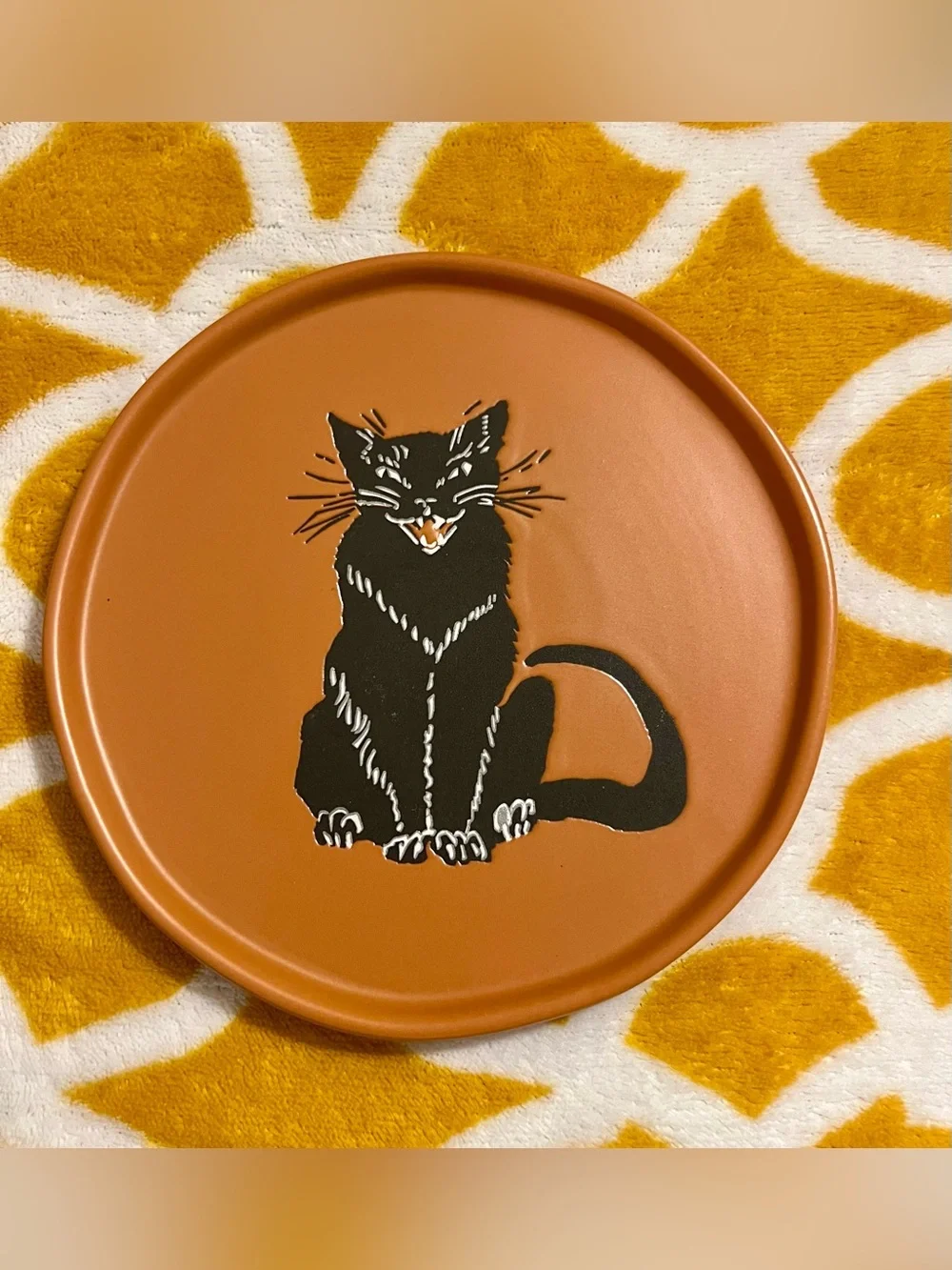 Threshold Stoneware Dessert Plate 7in Round Brown Cat Pattern Microwave/DW Safe